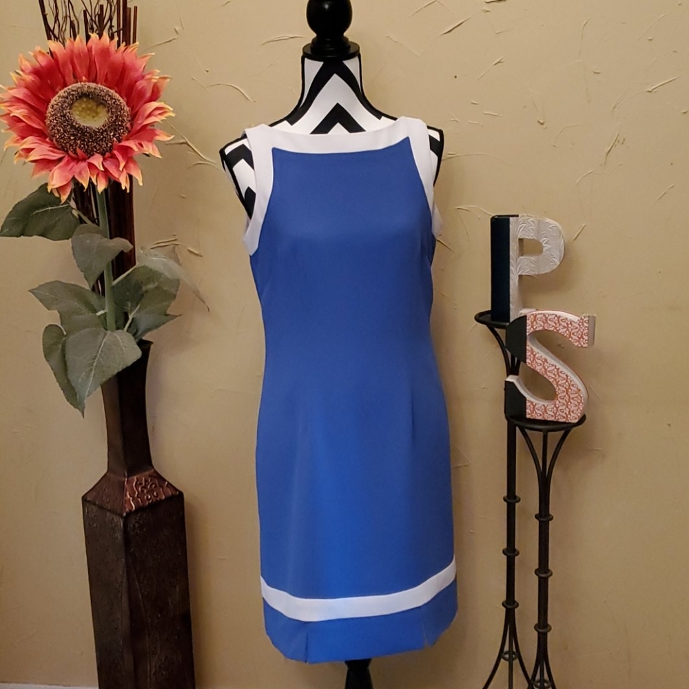 Amanda Smith Periwinkle & White Sleeveless Dress 10